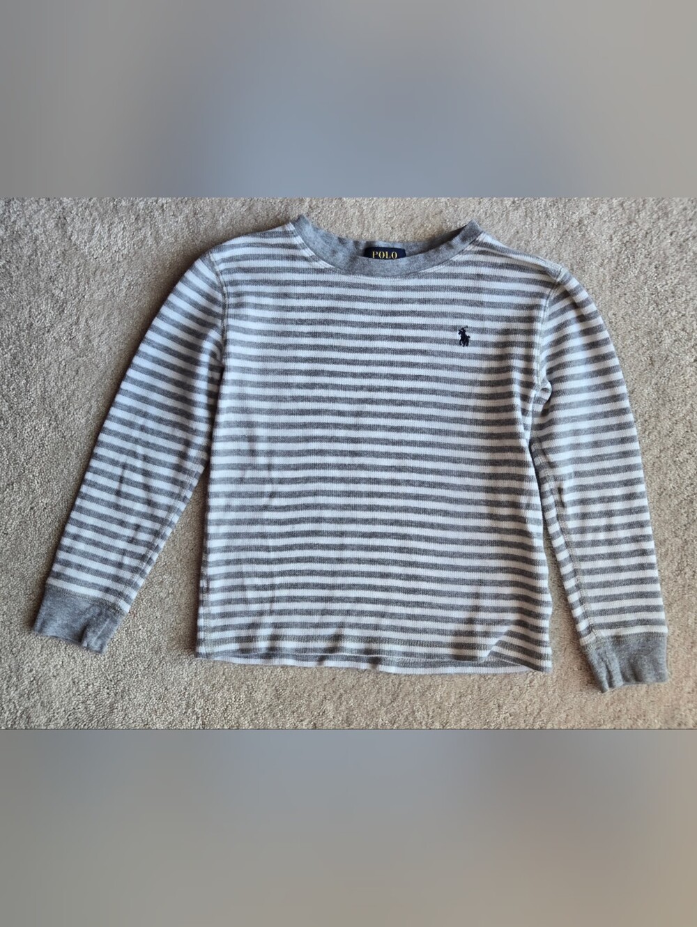 Ralph Lauren Striped Crewneck Sweater in Gray and White